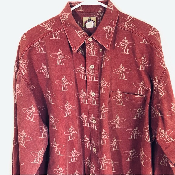 Vintage > Barn Fly Cowboy Lasso All Over Print Western Shirt > L - Picture 2 of 8